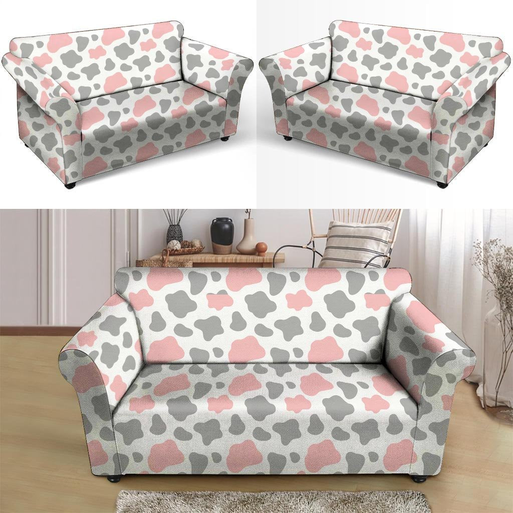 Pink And Grey Cow Print Loveseat Cover-grizzshop