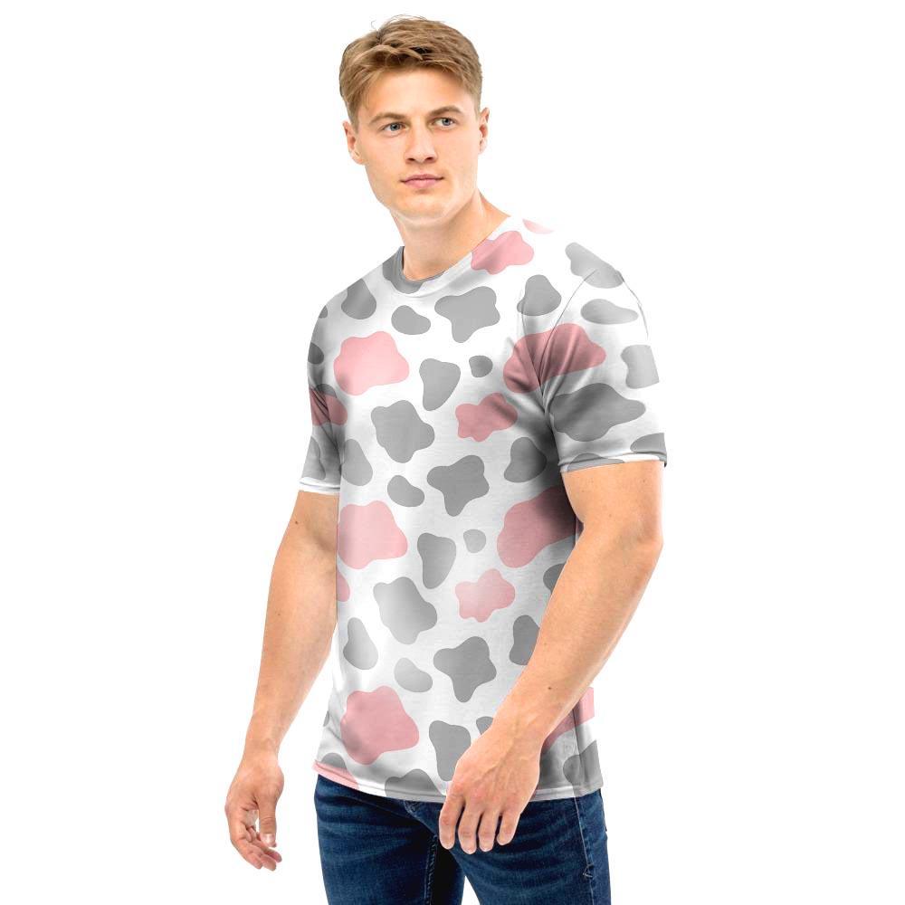 Pink And Grey Cow Print Men T Shirt-grizzshop