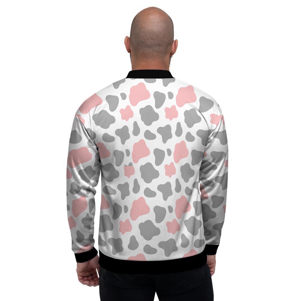 Pink And Grey Cow Print Men's Bomber Jacket-grizzshop