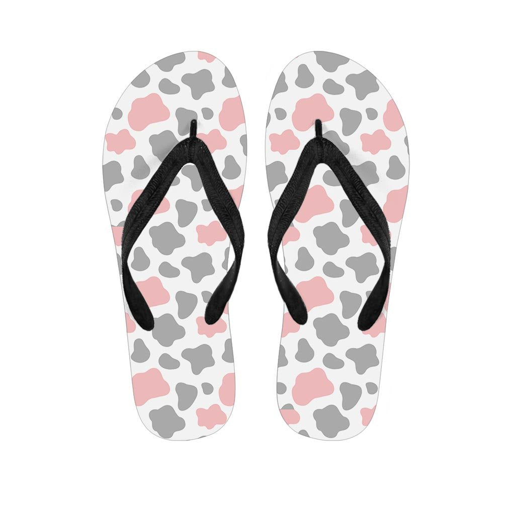 Pink And Grey Cow Print Men's Flip Flops-grizzshop