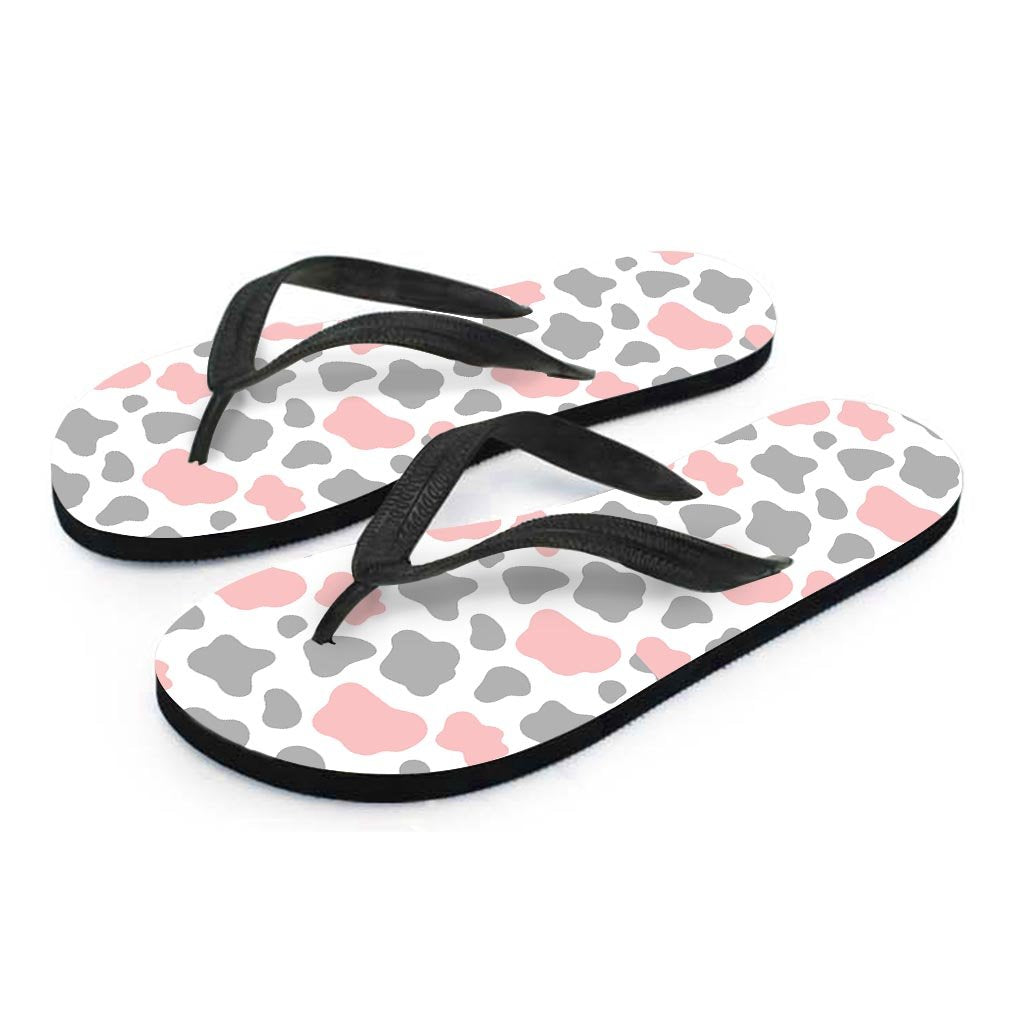 Pink And Grey Cow Print Men's Flip Flops-grizzshop