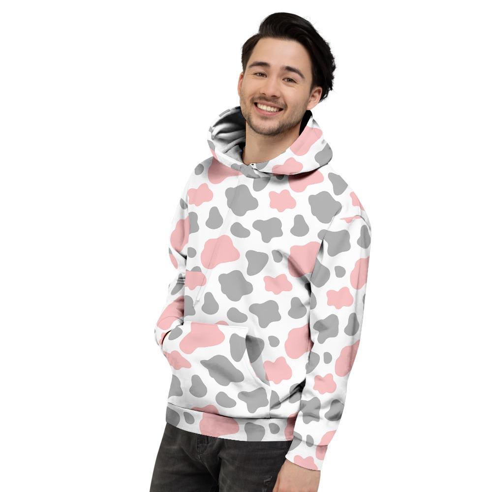 Pink And Grey Cow Print Men's Hoodie-grizzshop