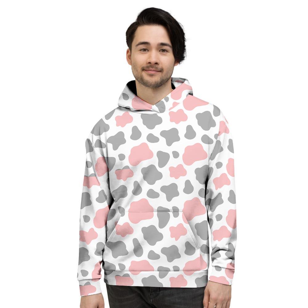 Pink And Grey Cow Print Men's Hoodie-grizzshop