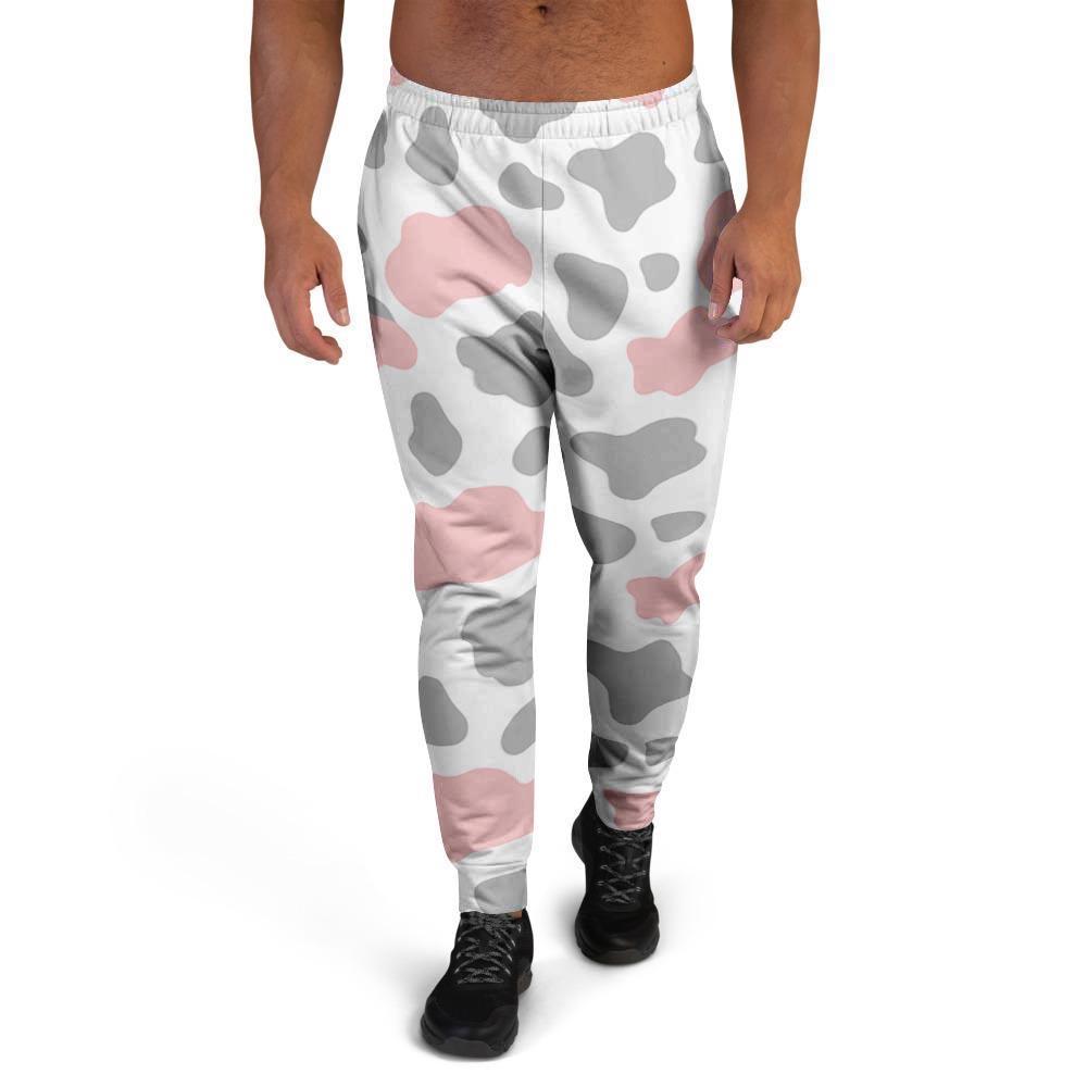 Pink And Grey Cow Print Men's Joggers-grizzshop