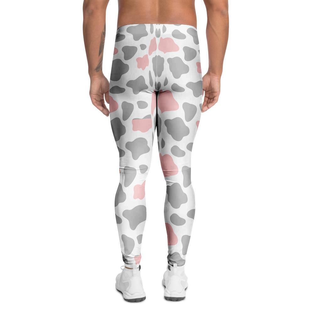 Pink And Grey Cow Print Men's Leggings-grizzshop