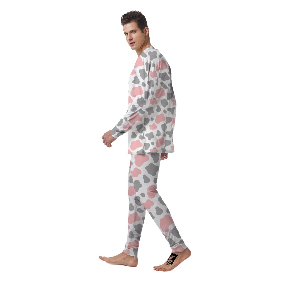 Pink And Grey Cow Print Men's Pajamas-grizzshop