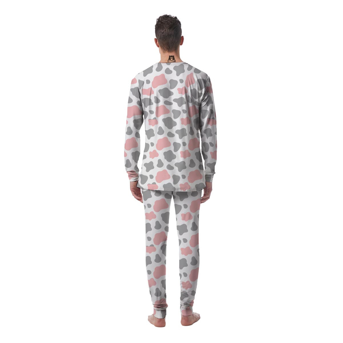 Pink And Grey Cow Print Men's Pajamas-grizzshop