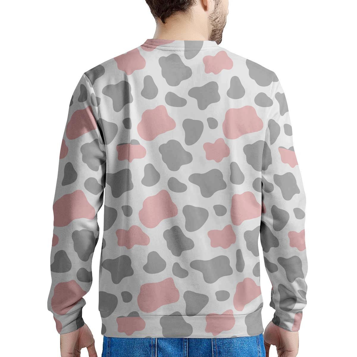 Pink And Grey Cow Print Men's Sweatshirt-grizzshop