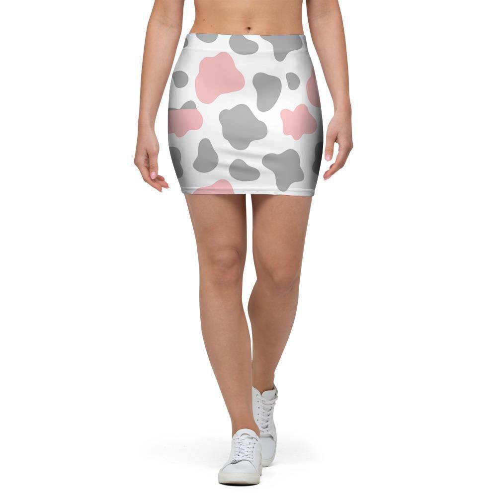 Pink And Grey Cow Print Mini Skirt-grizzshop