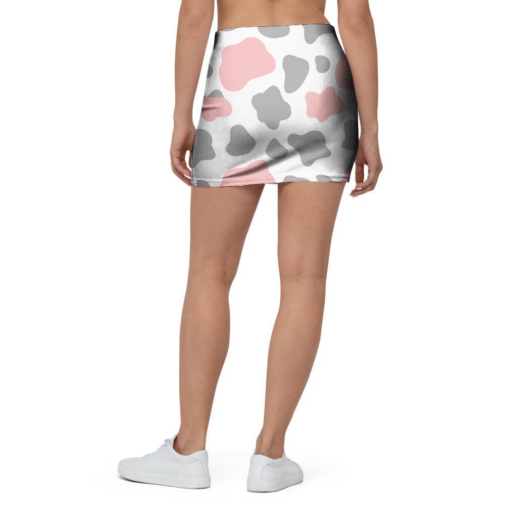 Pink And Grey Cow Print Mini Skirt-grizzshop