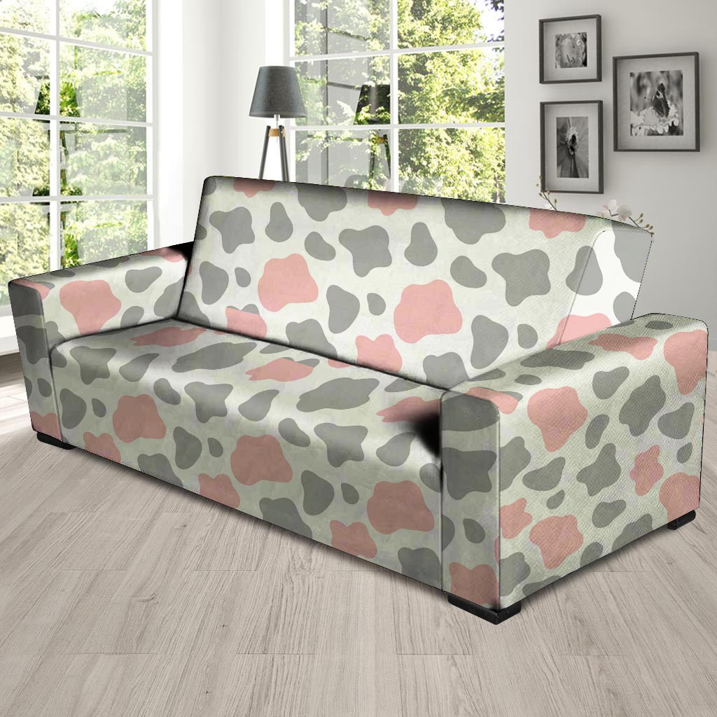 Pink And Grey Cow Print Sofa Cover-grizzshop