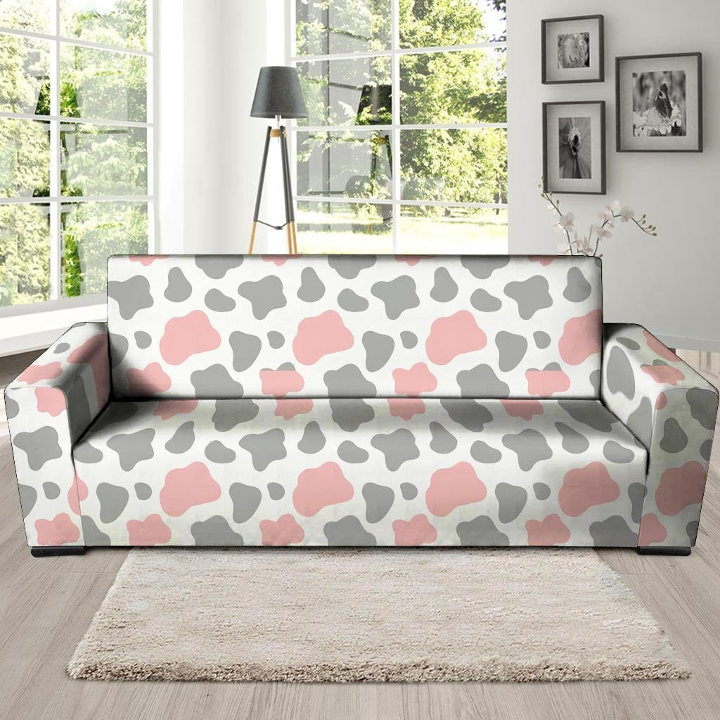 Pink And Grey Cow Print Sofa Cover-grizzshop