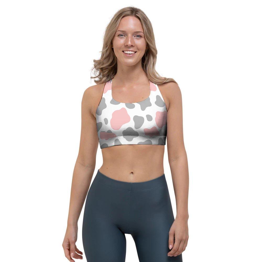 Pink And Grey Cow Print Sports Bra – Grizzshopping