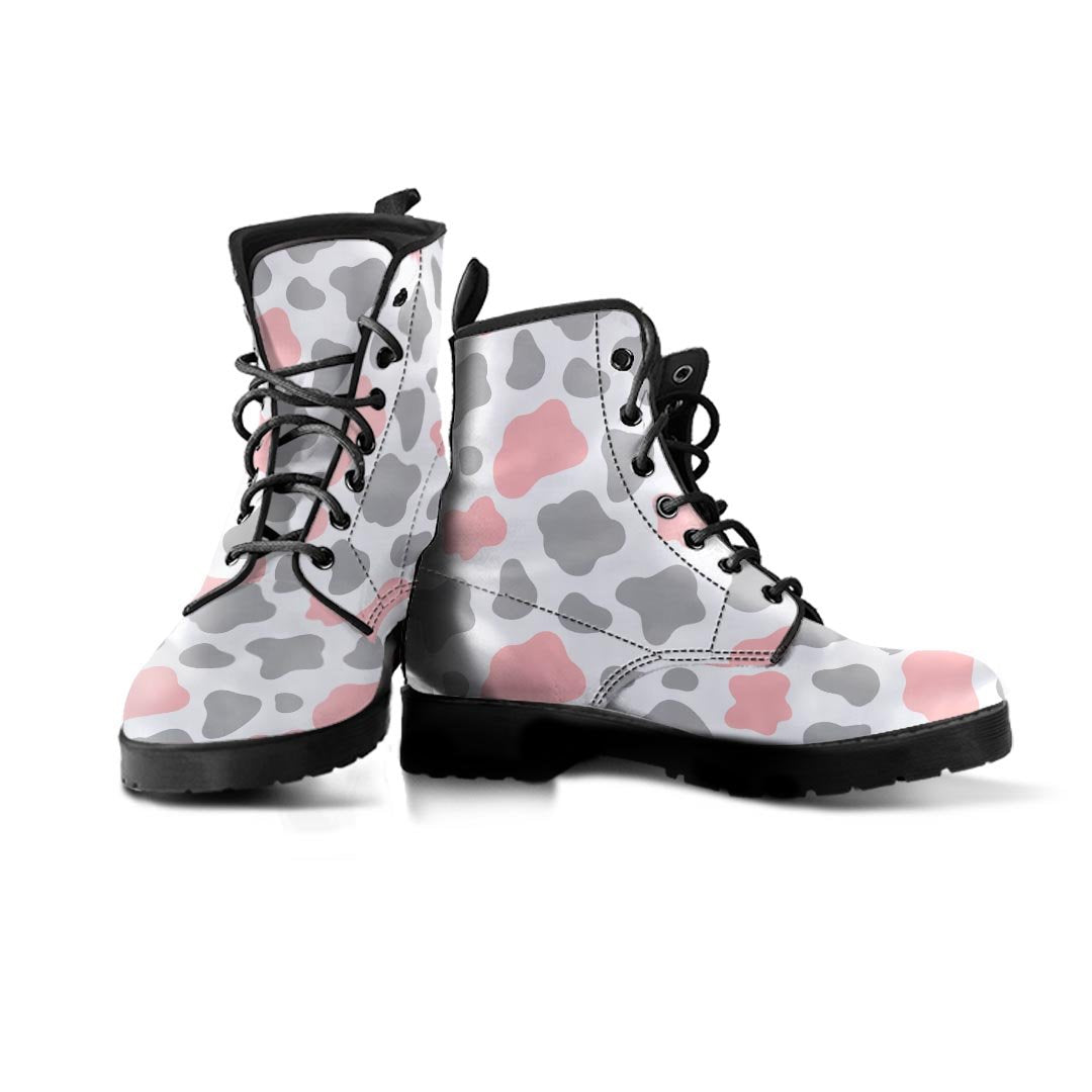 Pink And Grey Cow Print Women's Boots-grizzshop