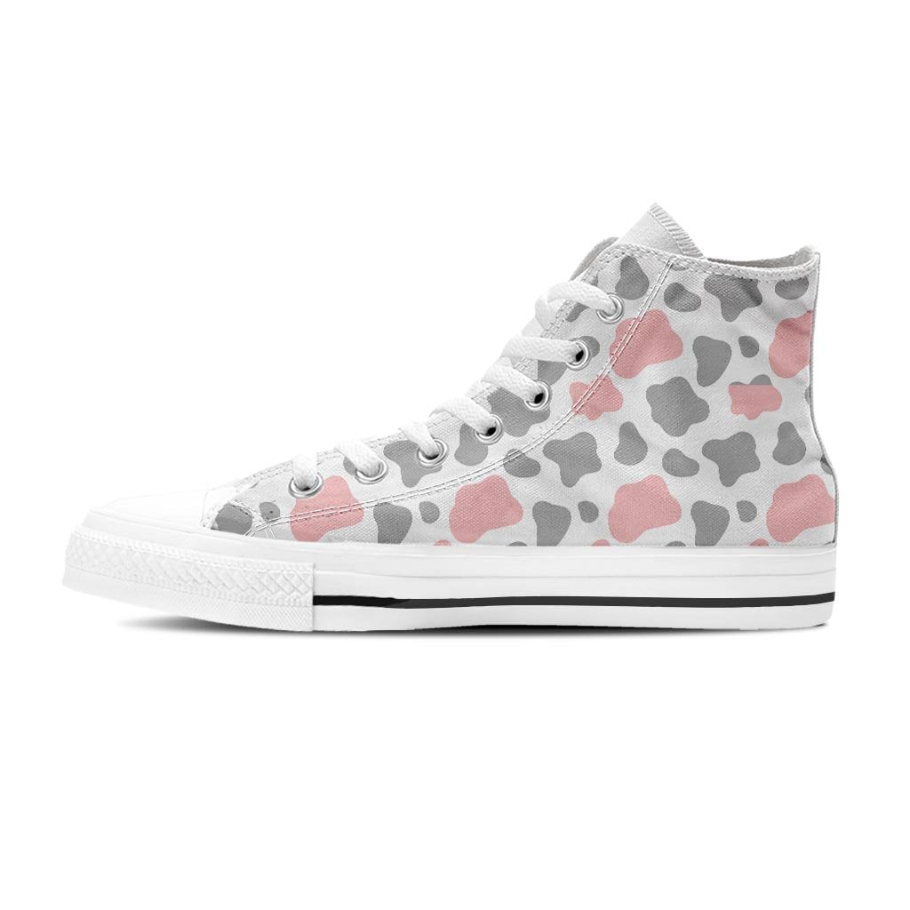 Pink And Grey Cow Print Women's High Top Shoes-grizzshop