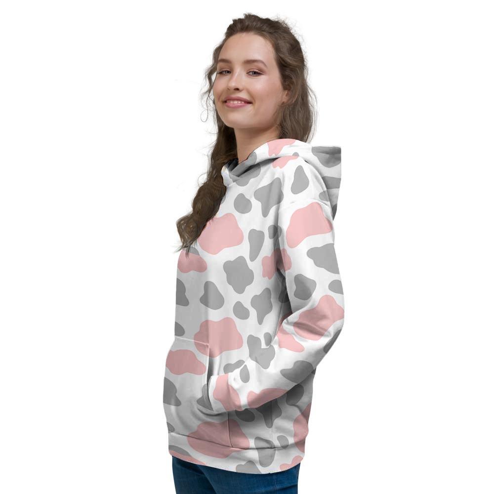 Pink And Grey Cow Print Women's Hoodie-grizzshop