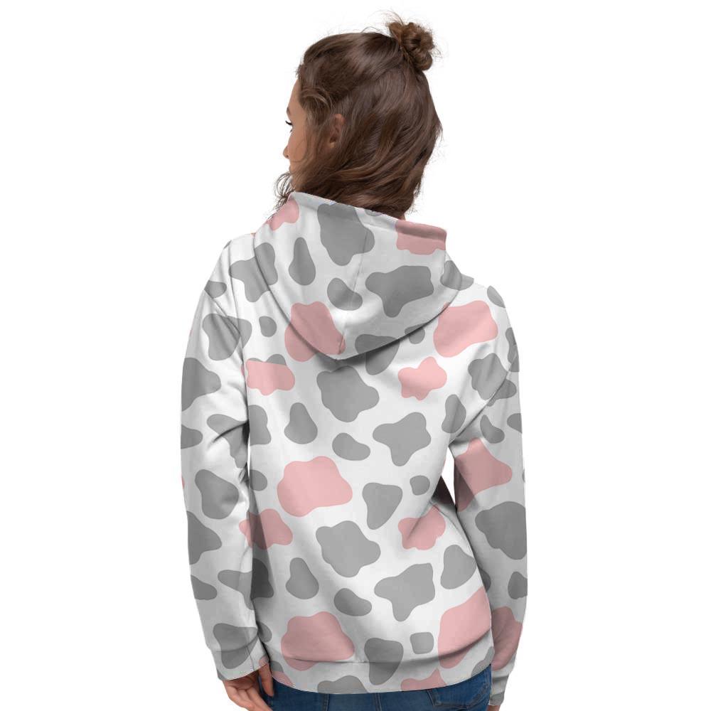 Pink And Grey Cow Print Women's Hoodie-grizzshop