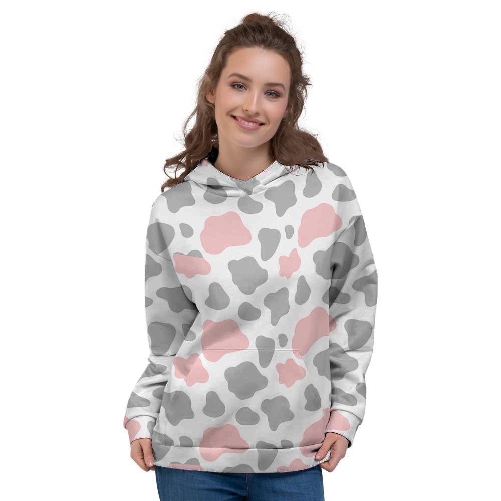 Pink And Grey Cow Print Women's Hoodie-grizzshop