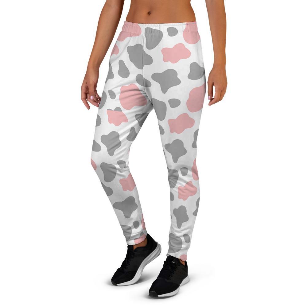 Pink And Grey Cow Print Women's Joggers-grizzshop