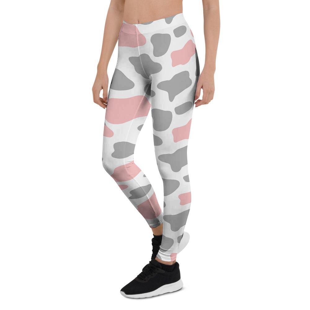 Pink And Grey Cow Print Women's Leggings-grizzshop