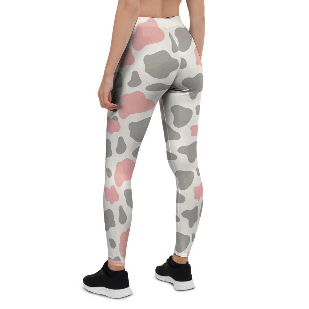 Pink And Grey Cow Print Women's Leggings-grizzshop