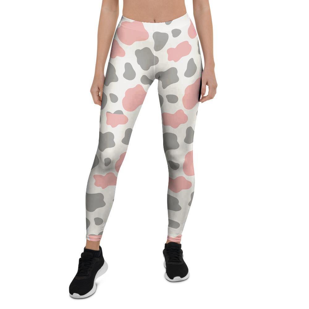 Pink And Grey Cow Print Women's Leggings-grizzshop