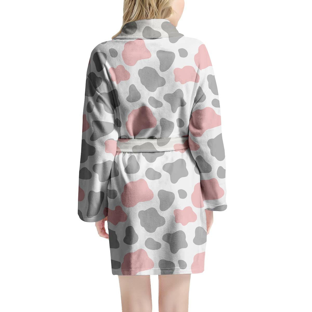 Pink And Grey Cow Print Women's Robe-grizzshop