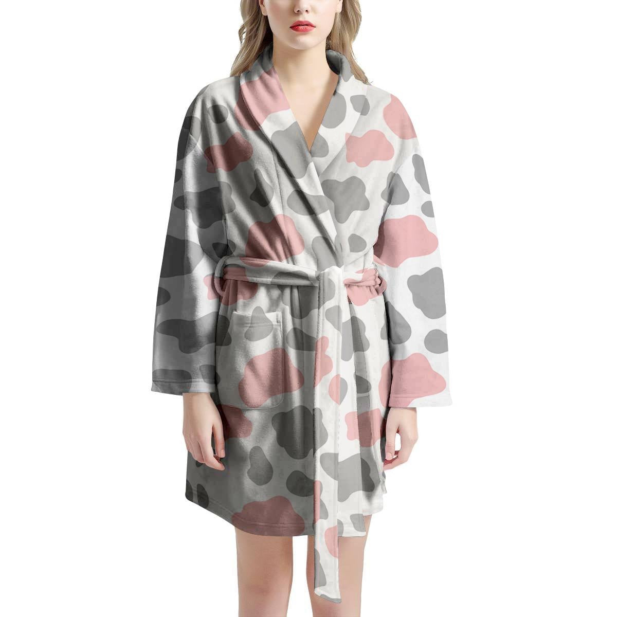 Pink And Grey Cow Print Women's Robe-grizzshop