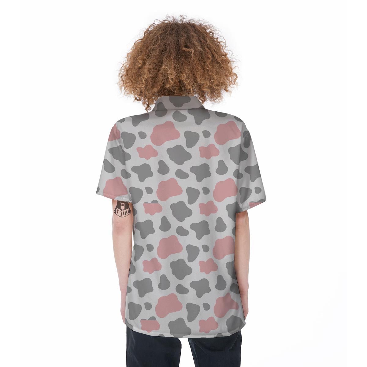 Pink And Grey Cow Print Women's Short Sleeve Shirts-grizzshop