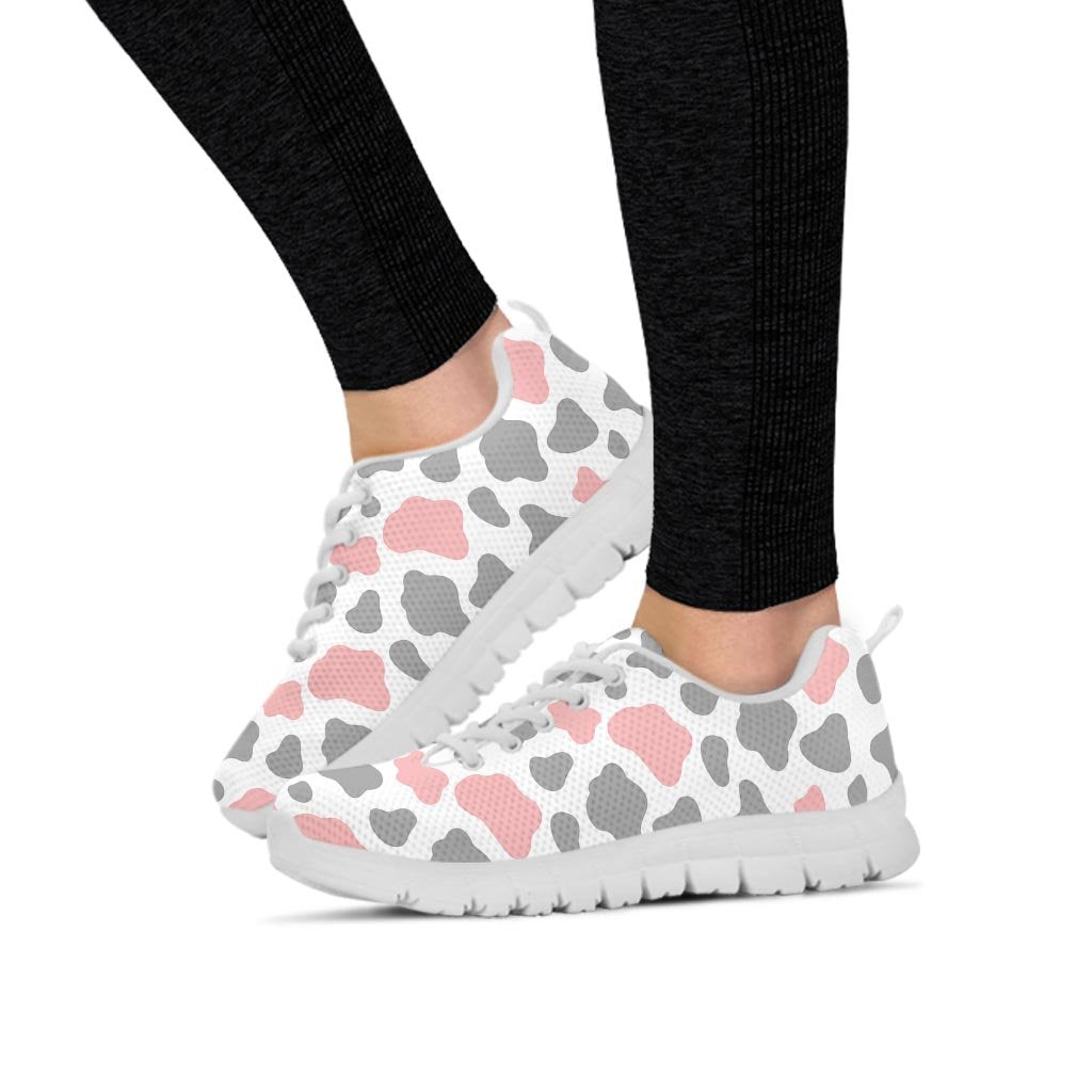 Pink And Grey Cow Print Women's Sneakers-grizzshop