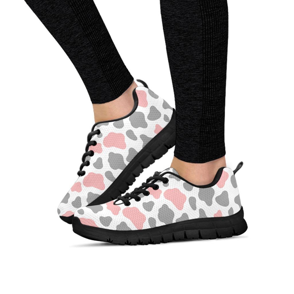 Pink And Grey Cow Print Women's Sneakers-grizzshop