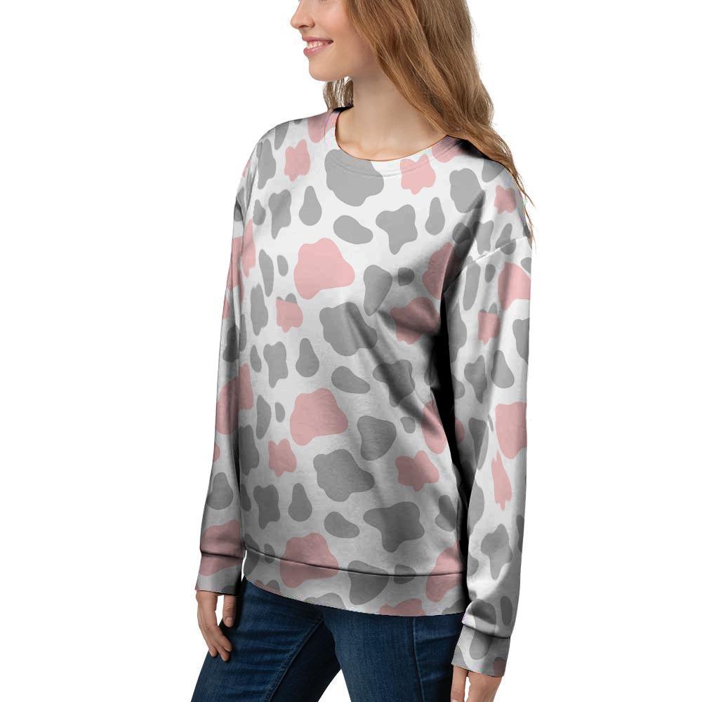 Pink And Grey Cow Print Women's Sweatshirt-grizzshop