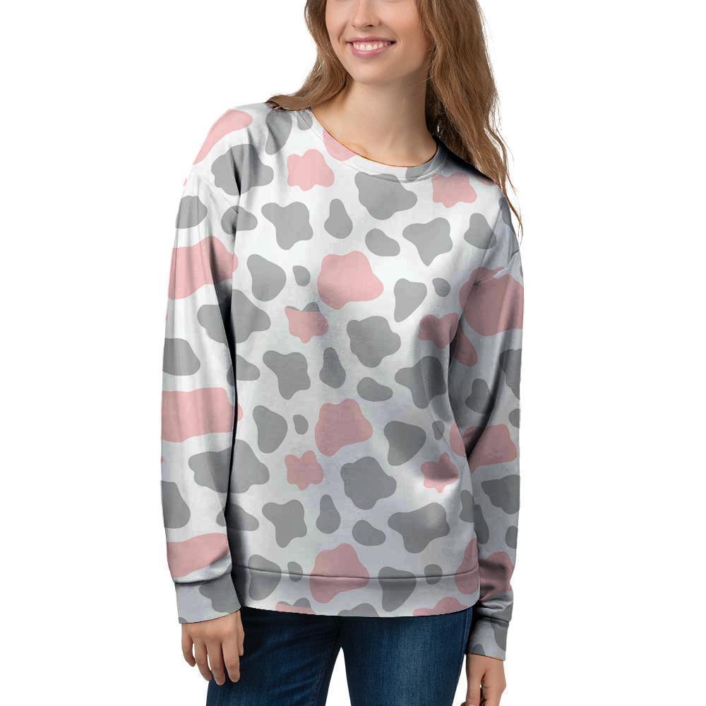 Pink And Grey Cow Print Women's Sweatshirt-grizzshop