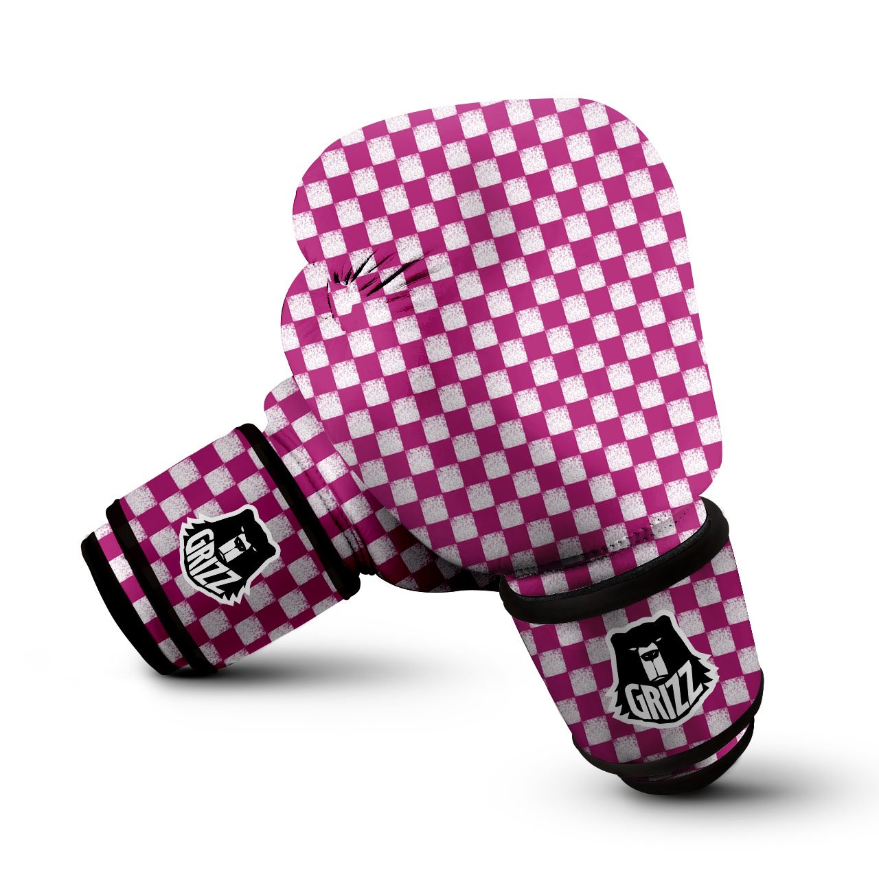 Pink And White Checkered Print Pattern Boxing Gloves-grizzshop