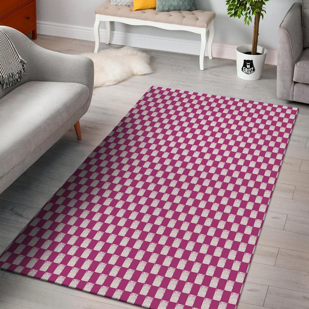 Pink And White Checkered Print Pattern Floor Mat-grizzshop
