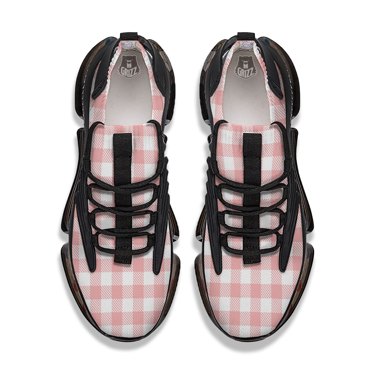 Pink And White Gingham Print Pattern Black Gym Shoes-grizzshop