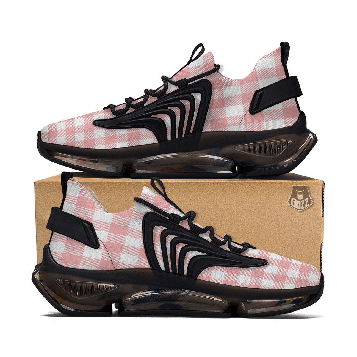 Pink And White Gingham Print Pattern Black Gym Shoes-grizzshop