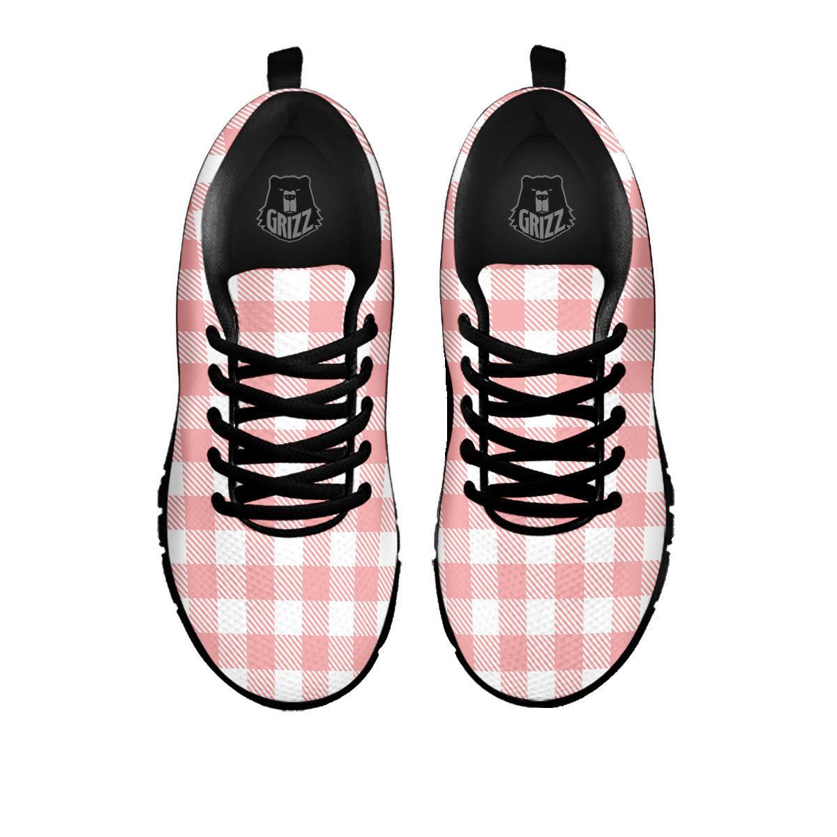 Pink And White Gingham Print Pattern Black Sneaker-grizzshop