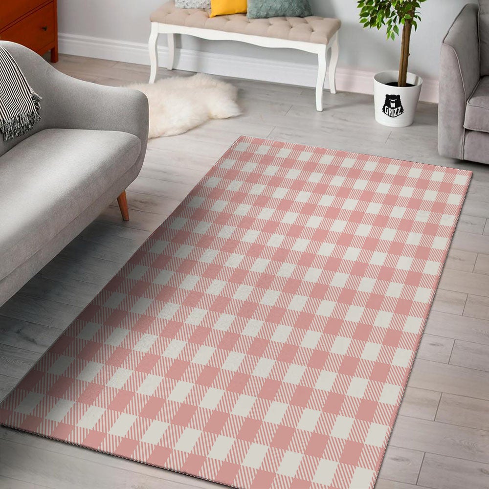 Pink And White Gingham Print Pattern Floor Mat-grizzshop