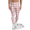 Pink And White Gingham Print Pattern Men's Leggings-grizzshop