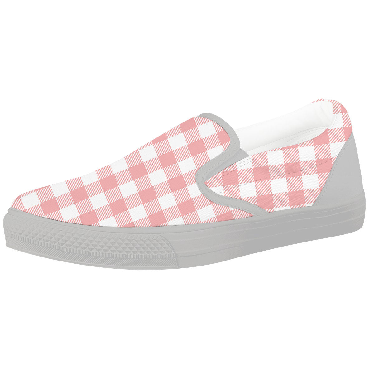 Pink And White Gingham Print Pattern White Slip On Shoes-grizzshop