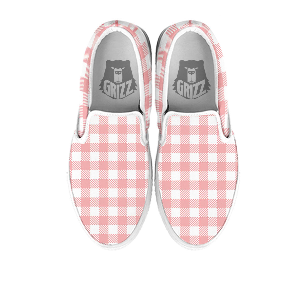 Pink And White Gingham Print Pattern White Slip On Shoes-grizzshop