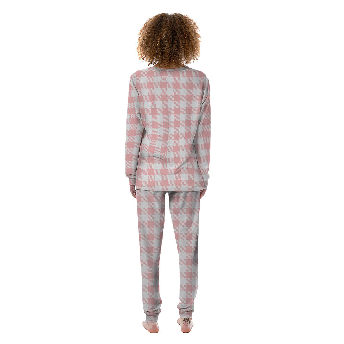 Pink And White Gingham Print Pattern Women's Pajamas-grizzshop