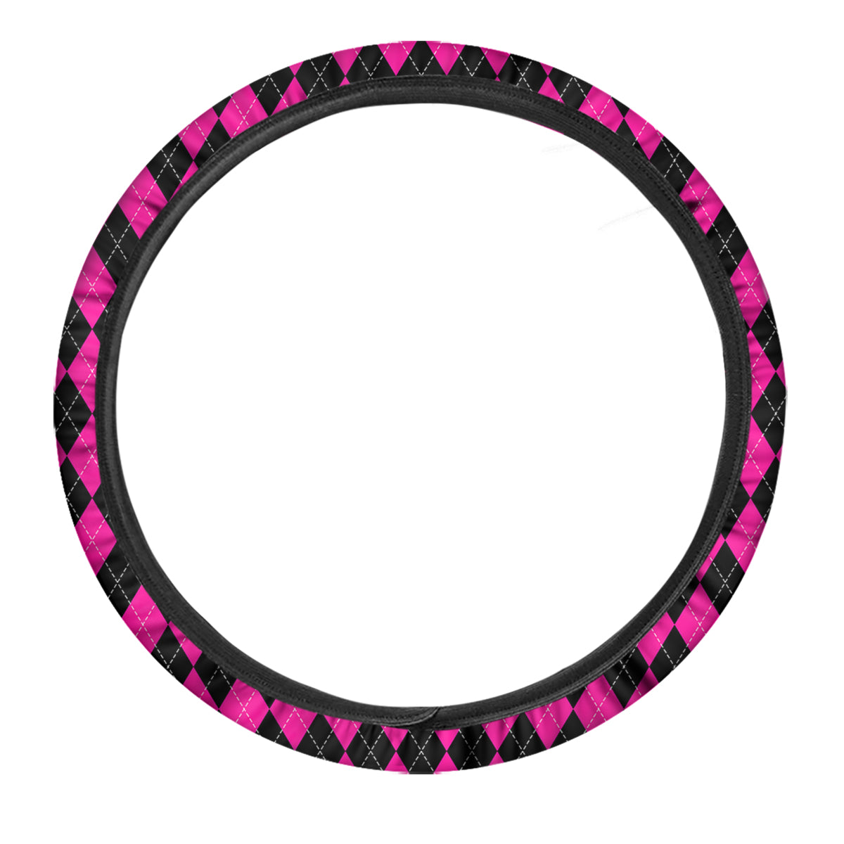 Pink Argyle Deep And Black Print Pattern Car Steering Wheel Cover-grizzshop