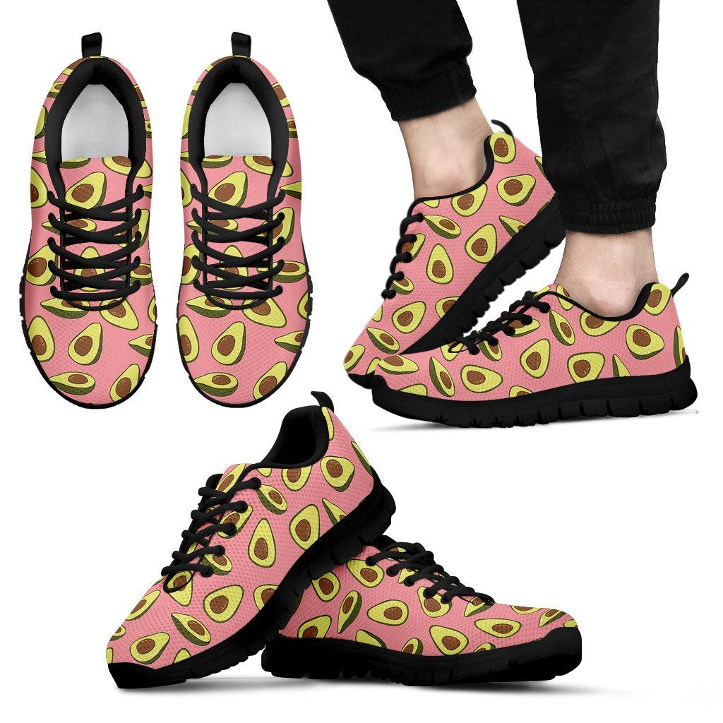 Pink Avocado Pattern Print Black Sneaker Shoes For Men Women-grizzshop