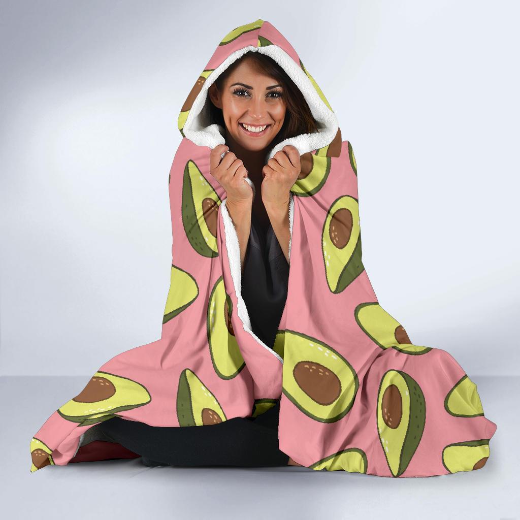 Pink Avocado Patttern Print Hooded Blanket-grizzshop