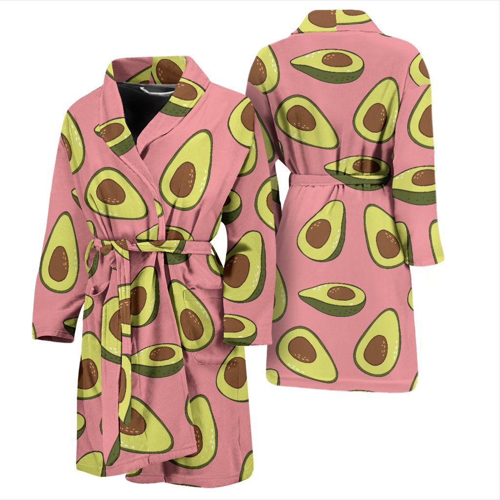 Pink Avocado Patttern Print Men Long Robe-grizzshop