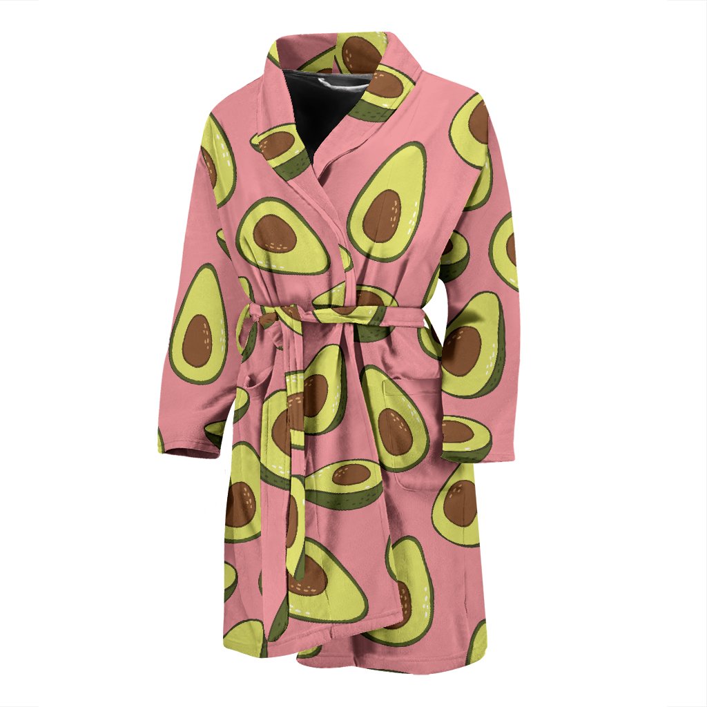 Pink Avocado Patttern Print Men Long Robe-grizzshop