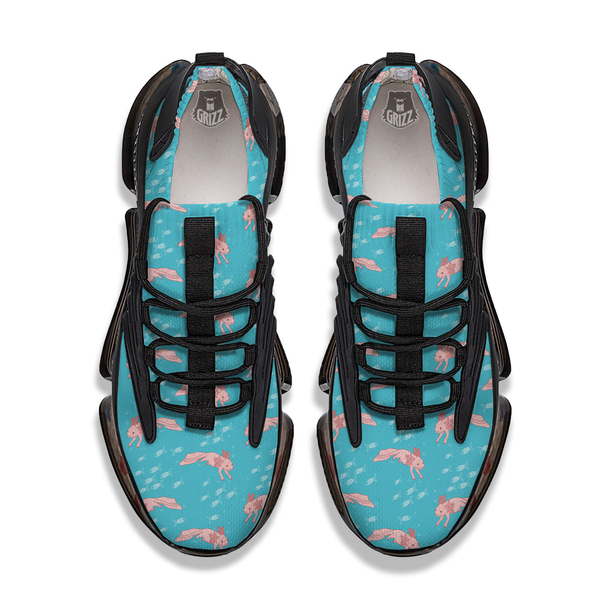 Pink Axolotl Teal Print Pattern Black Gym Shoes-grizzshop