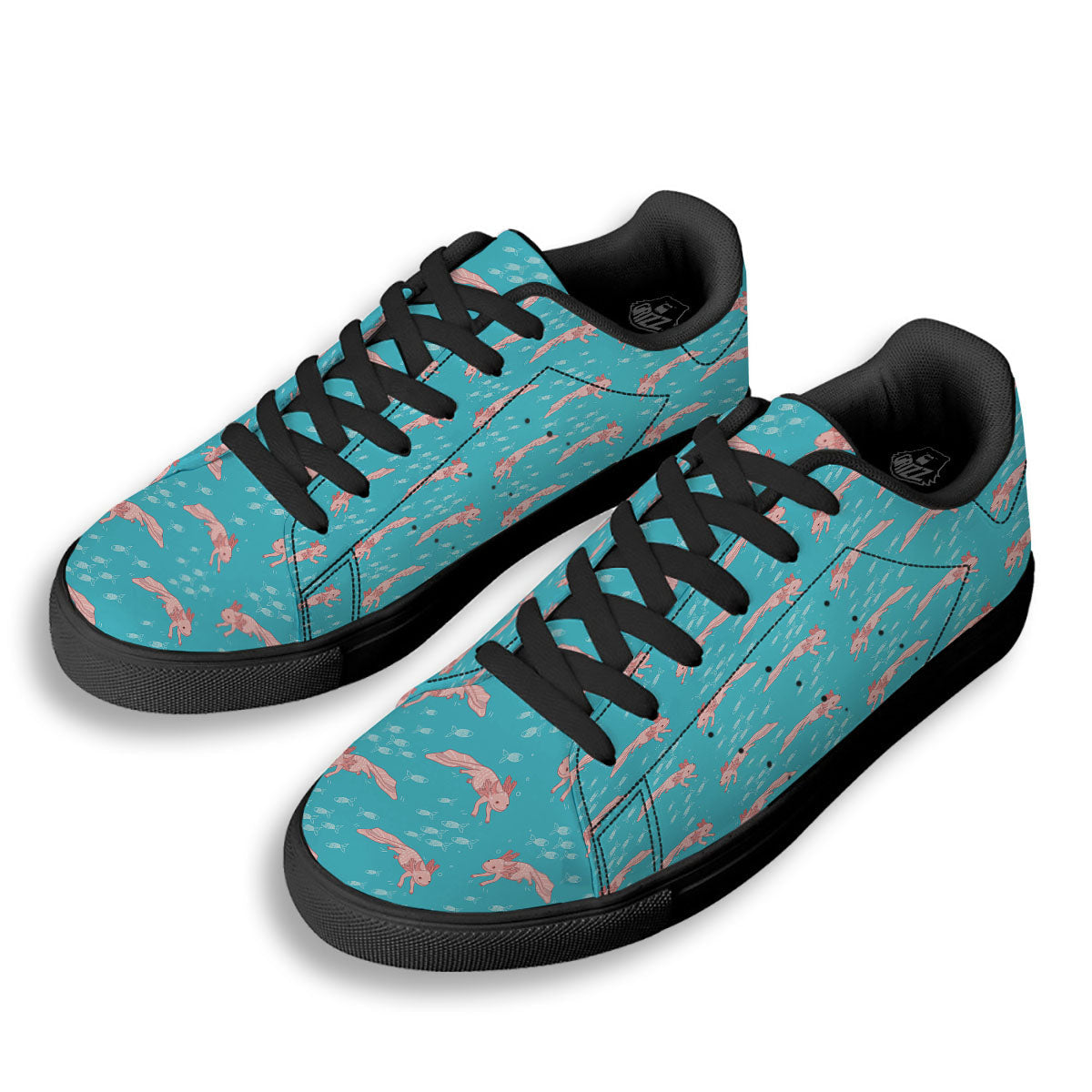 Pink Axolotl Teal Print Pattern Black Low Top Sneakers-grizzshop